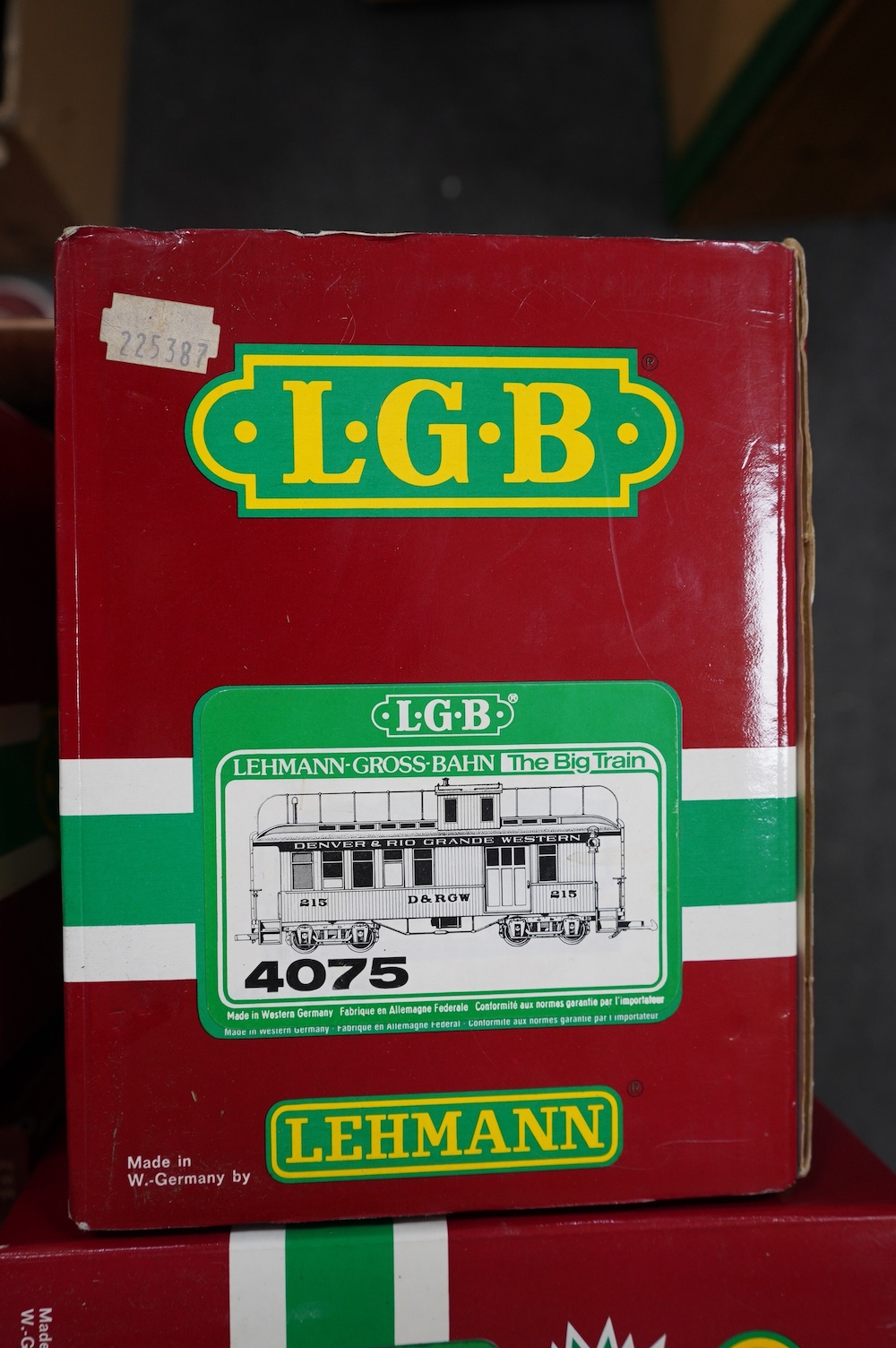 Four boxed Lehmann LGB G scale bogie rolling stock; a tanker (4080-Y 05), a car transporter (4159), And two Denver and Rio Grande Western Railway coaches (3081 and 4075). Condition - good.